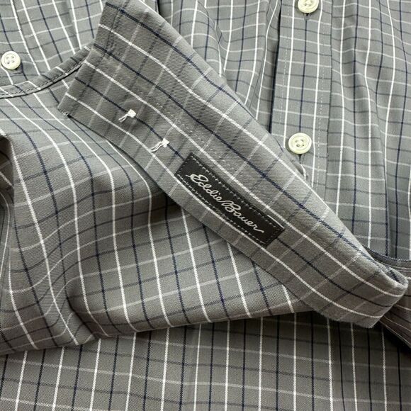 Eddie Bauer Wrinkle Resistant Relaxed Fit Gray Striped Button Up Shirt Size XL - Picture 8 of 9